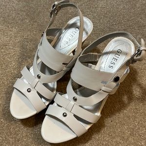 Guess white leather wedge sandals